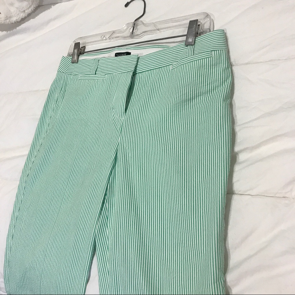 Green seersucker J. Crew pants